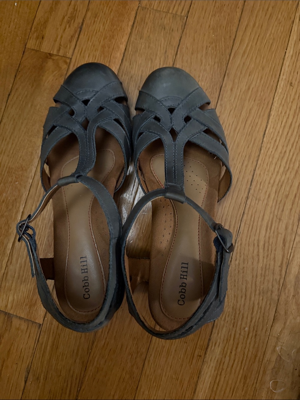 Cobb Hill by New Balance Women's Charcoal Gray / green Leather Strappy Sandals